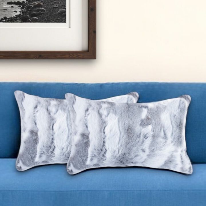 Hivvago Set Of Two 12" X 20" Grey Rabbit  Natural Fur Throw Pillows