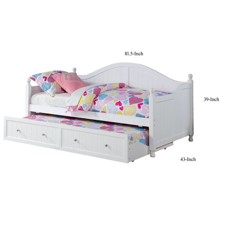 Contemporary Style Wooden Twin Daybed with Trundle, White-Benzara