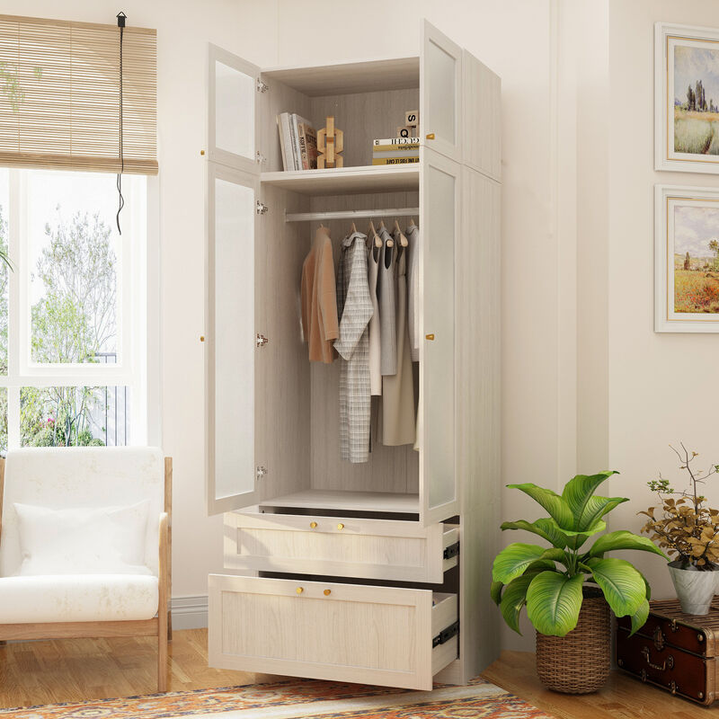 FUFU&GAGA Wardrobe Closet with Hanging Rod, Shelves, and Drawers for Bedroom (31.5" W x 19.7" D x 86.6" H) Brown