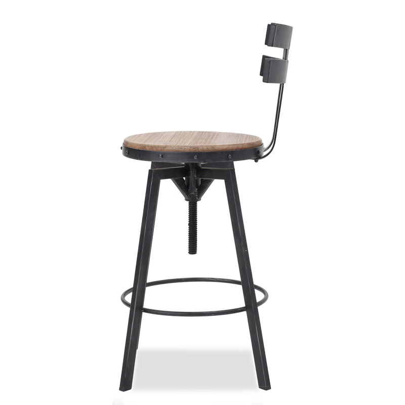 Rustic-Chic Barstool Fir Wood Seat, Metal Frame