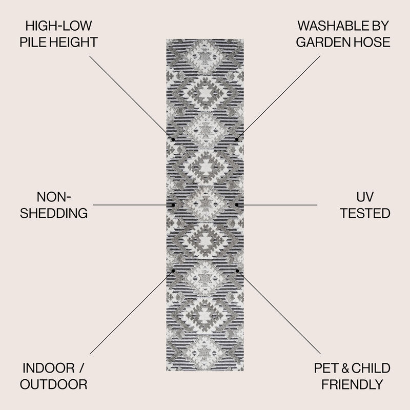 Sumak High-Low Pile Neutral Diamond Kilim Area Rug