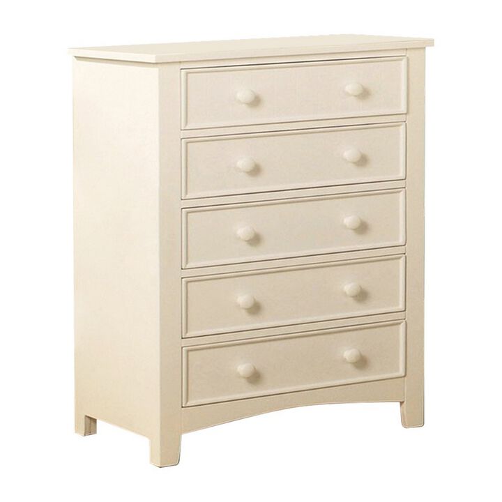 Sophisticated 5 Drawers Wooden Chest, White-Benzara
