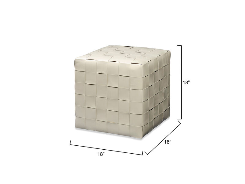 Woven Leather Ottoman White