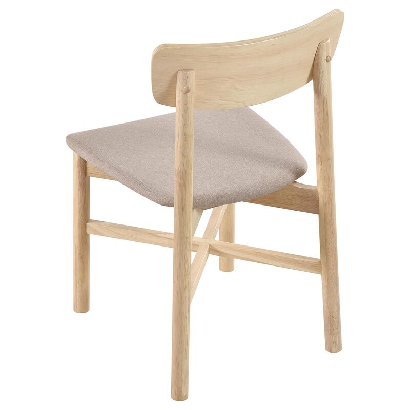 Rida Dining Side Chair Set of 2, Gray Fabric, White Washed Hardwood - Benzara