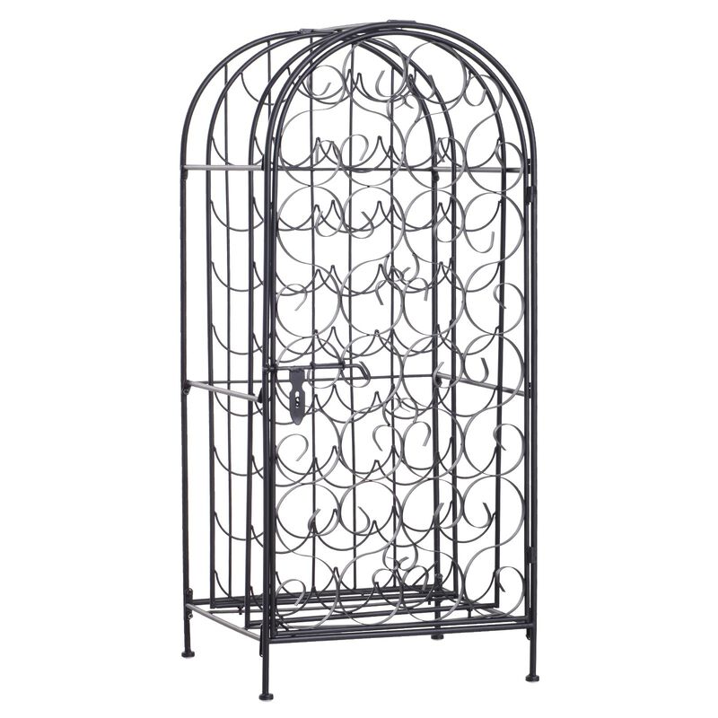 Classic Black Wine Jail: 35-Bottle Wrought Iron Rack with Lock