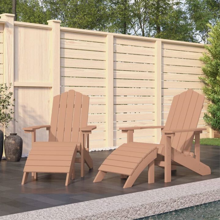 vidaXL Adirondack Chair 2 Pcs, Outdoor Adirondack Chair Weather Resistant with Footstool, Lawn Chair for Patio Porch Garden Backyard Deck, HDPE Brown