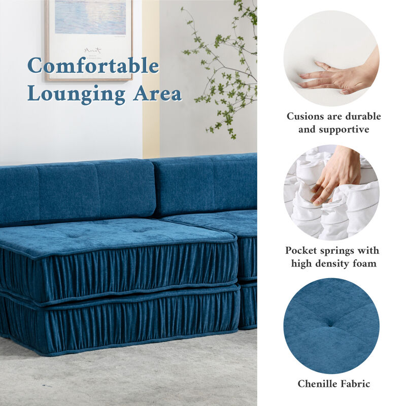 Minimalist Blue Sectional Sofa Set