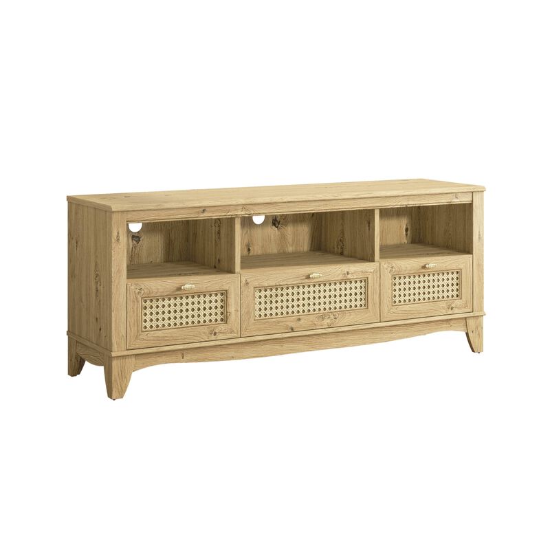 FESTIVO 55" TV Stand with Wicker Door Design for TVs up to 65"