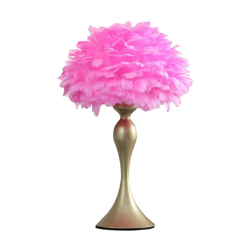 Lily 24 Inch Metal Glam Feather Table Lamp, Candlestick, 40W, Pink, Red-Benzara