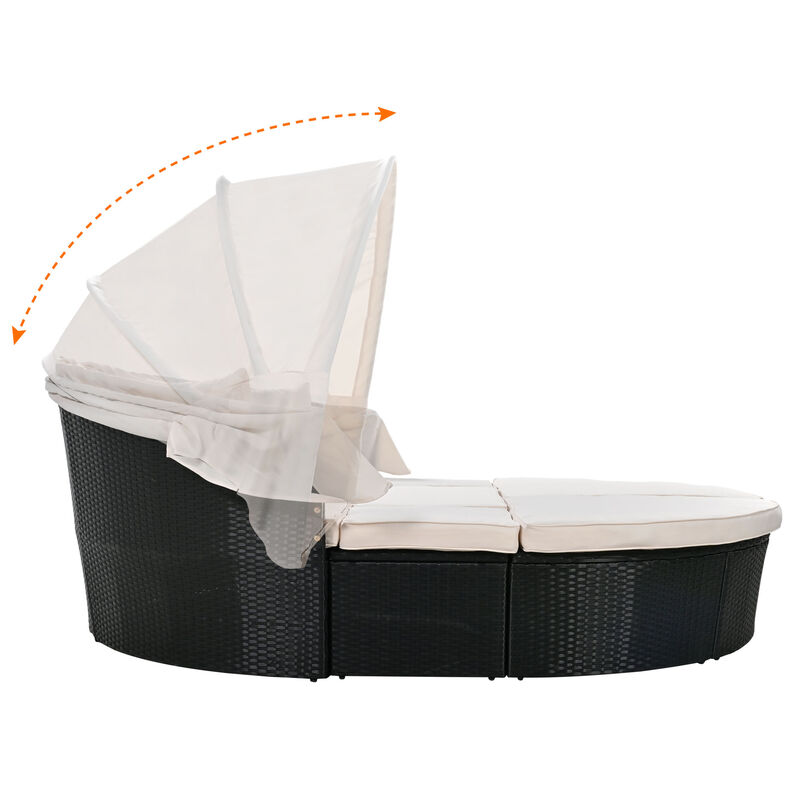 Merax Outdoor rattan daybed sunbed with retractable canopy