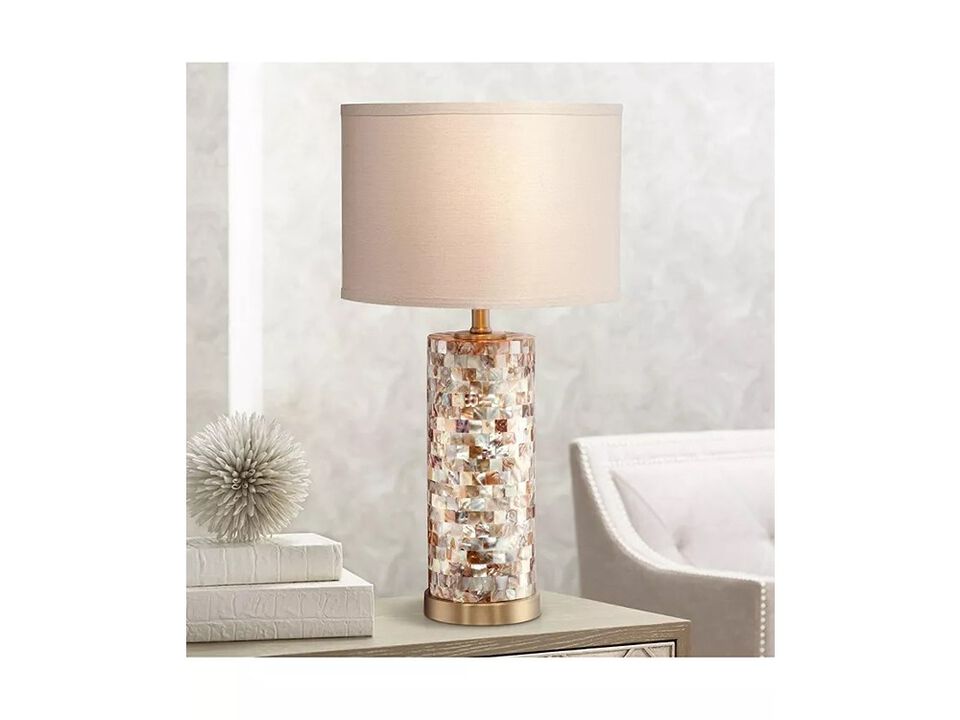 360 Lighting Margaret Coastal Accent Table Lamp 23" High Mother of Pearl Tile Cylinder Glass