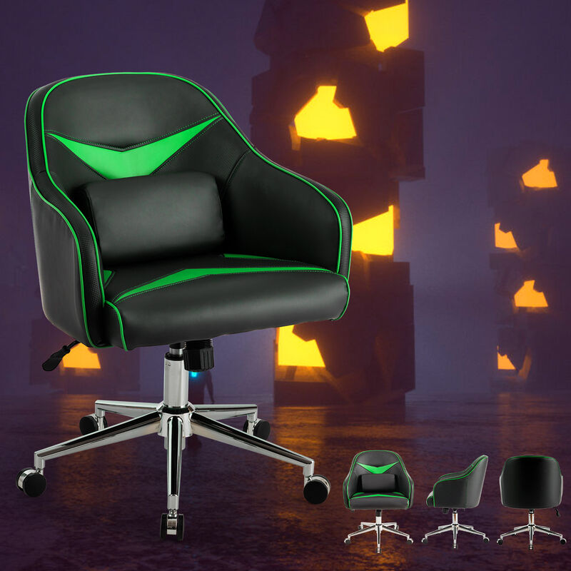 Costway Office Chair Task Desk Swivel Adjustable Height w/ Massage Lumbar Support Green