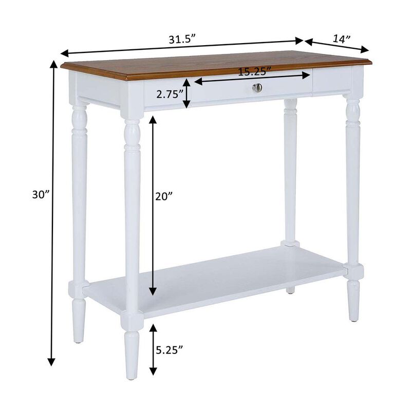 Convenience Concepts French Country 1 Drawer Hall Table with Shelf, Dark Walnut/White Finish