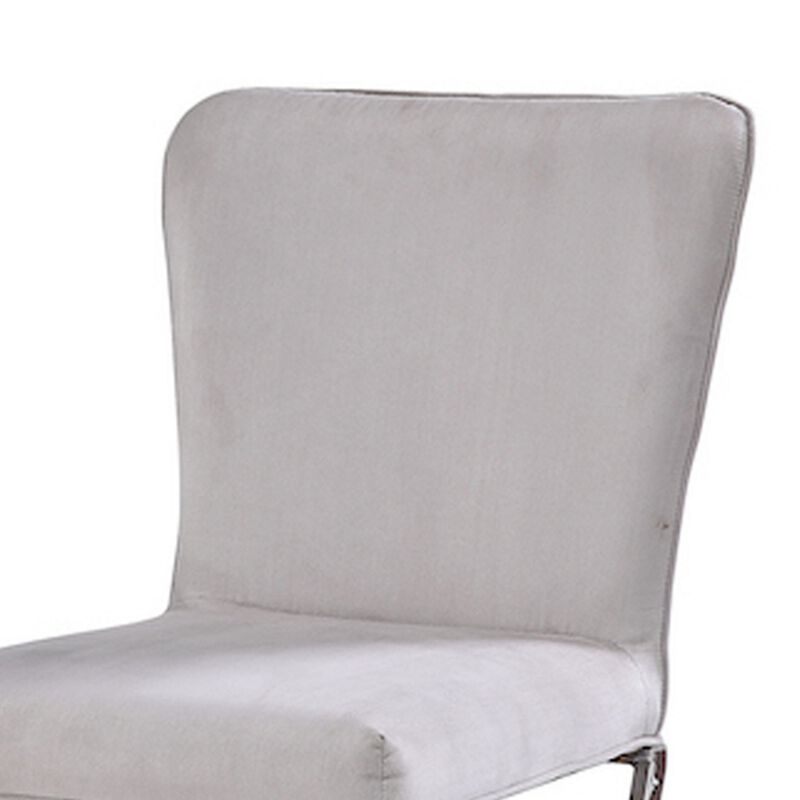 Velvet Upholstered Metal Side Chair with X Style Base, Light Gray and Silver, Set of Two-Benzara
