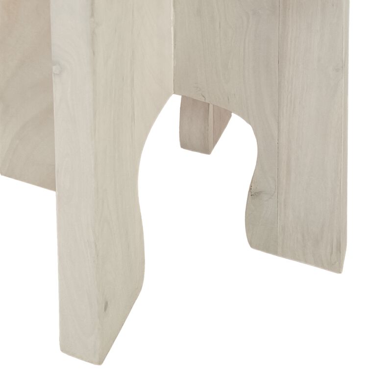 Tomas 20 Inch Side End Table, Mango Wood Drum Top, Classic Washed White - Benzara