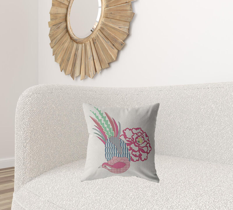 Hivvago 18"Pink White Peacock Zippered Suede Throw Pillow