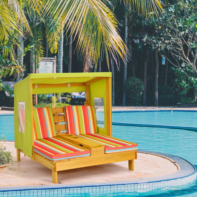 Hivvago Kids Patio Lounge Chair with Cup Holders and Awning
