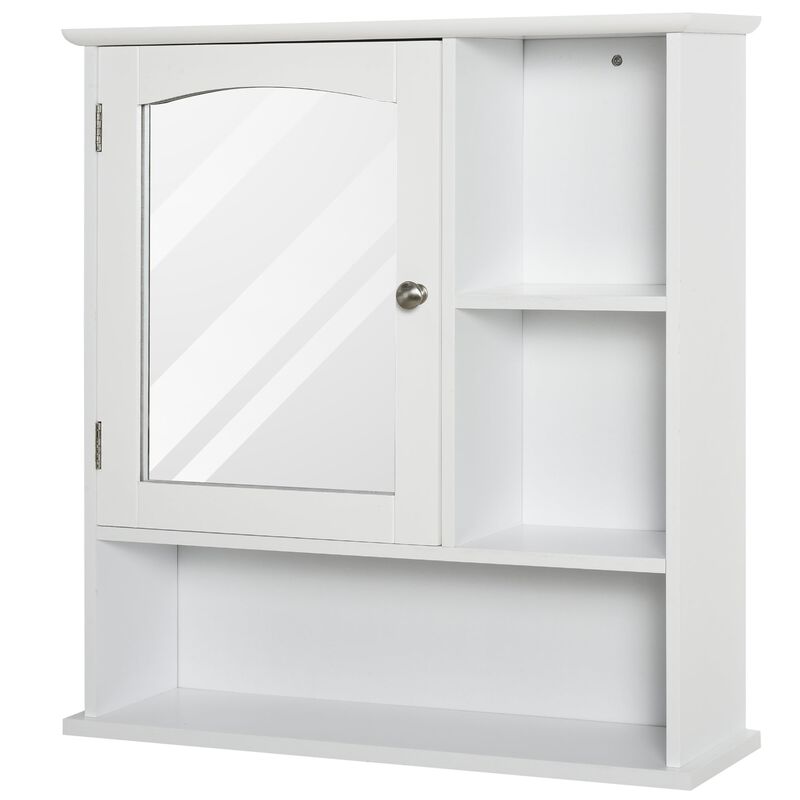 White Wall Organizer: Wood Medicine Cabinet with Mirror and Shelf