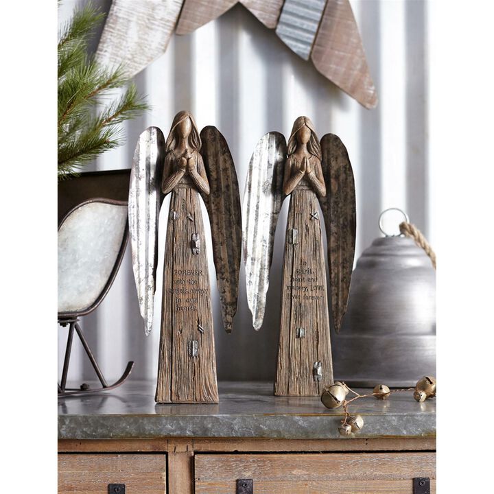 Set of 2 Polyresin and Metal Angels for Tabletop or Shelf Display