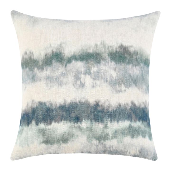 Square Throw Pillow, 22 Inch Blue and Green Digital Print, Cotton - Benzara