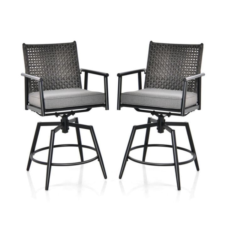 Hivvago 360 Degree Swivel Bar Stool Set of 2 with Metal Frame and PE Rattan Backrest-Black