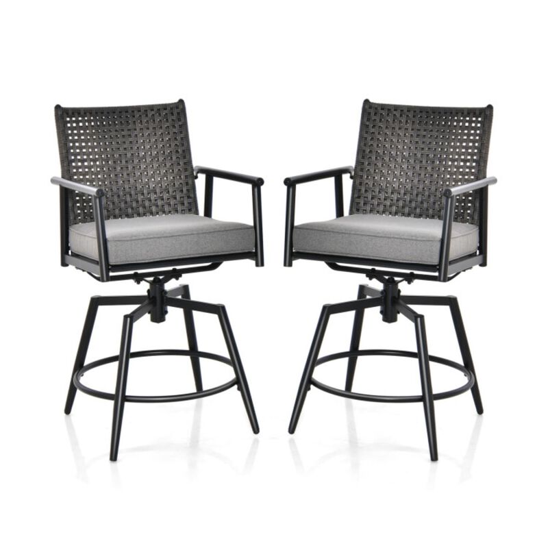 Hivvago 360 Degree Swivel Bar Stool Set of 2 with Metal Frame and PE Rattan Backrest-Black