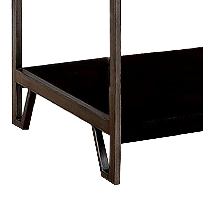 1 Drawer Wooden End Table with Metal Frame, Brown-Benzara