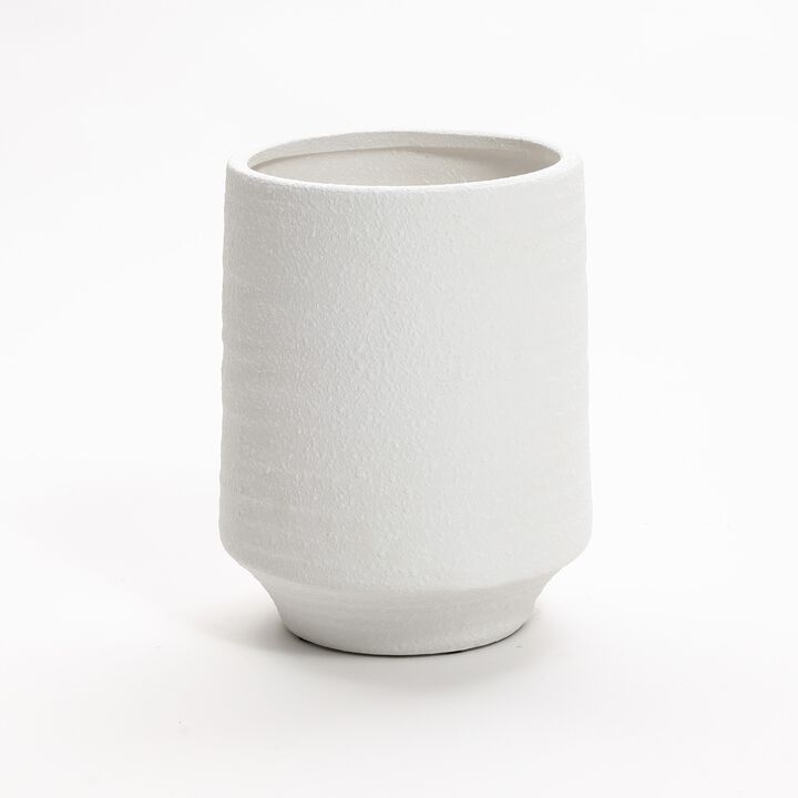 LuxenHome White Terracotta 12-Inch Tall Indoor and Outdoor Cylinder Vase