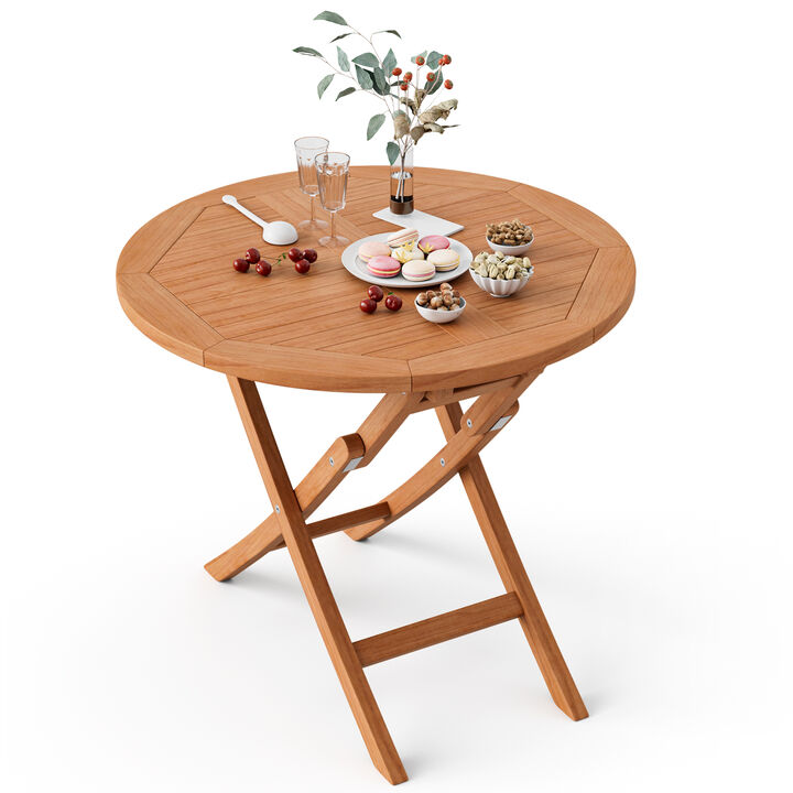 Folding Patio Indonesia Teak Wood Round Coffee Table