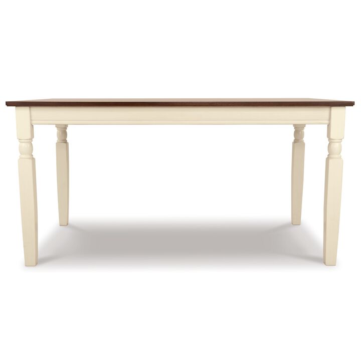 Borg Dining Table, 60 Inch Rectangular Brown Wood, White Turned Legs - Benzara