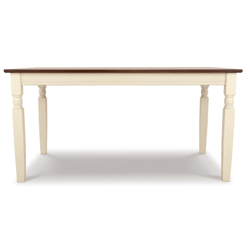 Borg Dining Table, 60 Inch Rectangular Brown Wood, White Turned Legs - Benzara