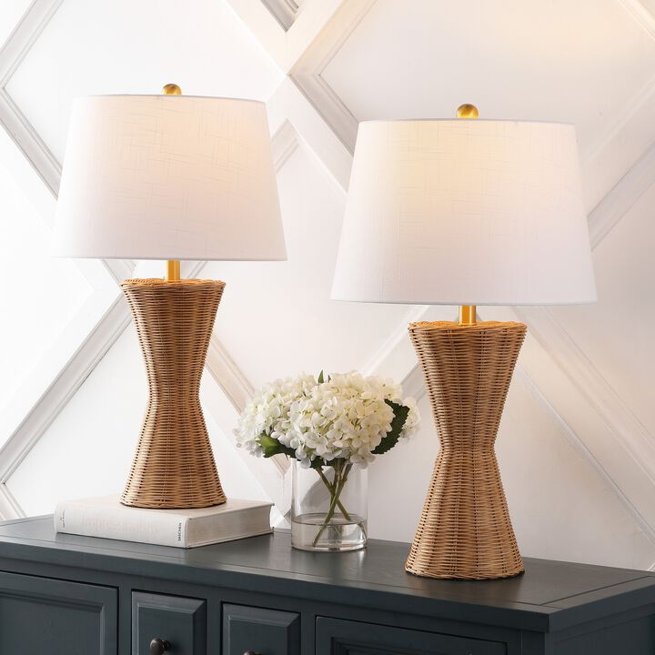 Laura Coastal Designer Iron/Rattan Wicker LED Table Lamp