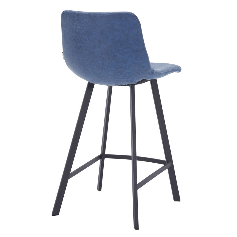 Elland Modern Upholstered Leather Bar Stool With Black Iron Legs & Footrest
