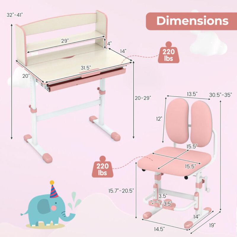 Hivvago Kids Desk and Chair Set with Adjustable Height and Tilted Desktop