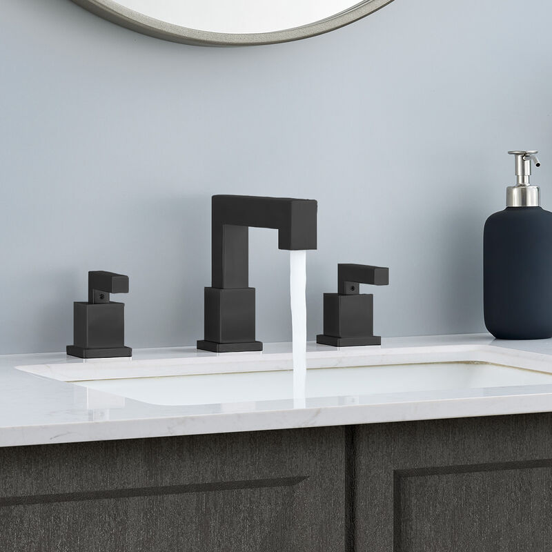 Modern Widespread Bathroom Faucet, 3-Hole Waterfall Sink Faucet with Pop-Up Drain Assembly