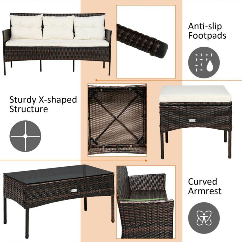 Hivvago 3 Pieces Patio Furniture Sectional Set with 5 Cozy Cushions