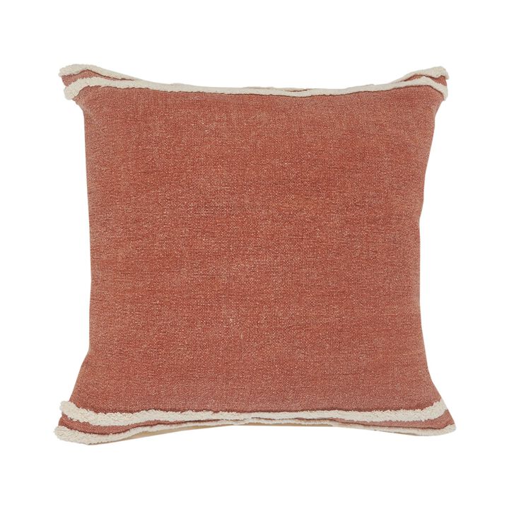 20" Red and White Tufted Stripe Handmade Square Throw Pillow