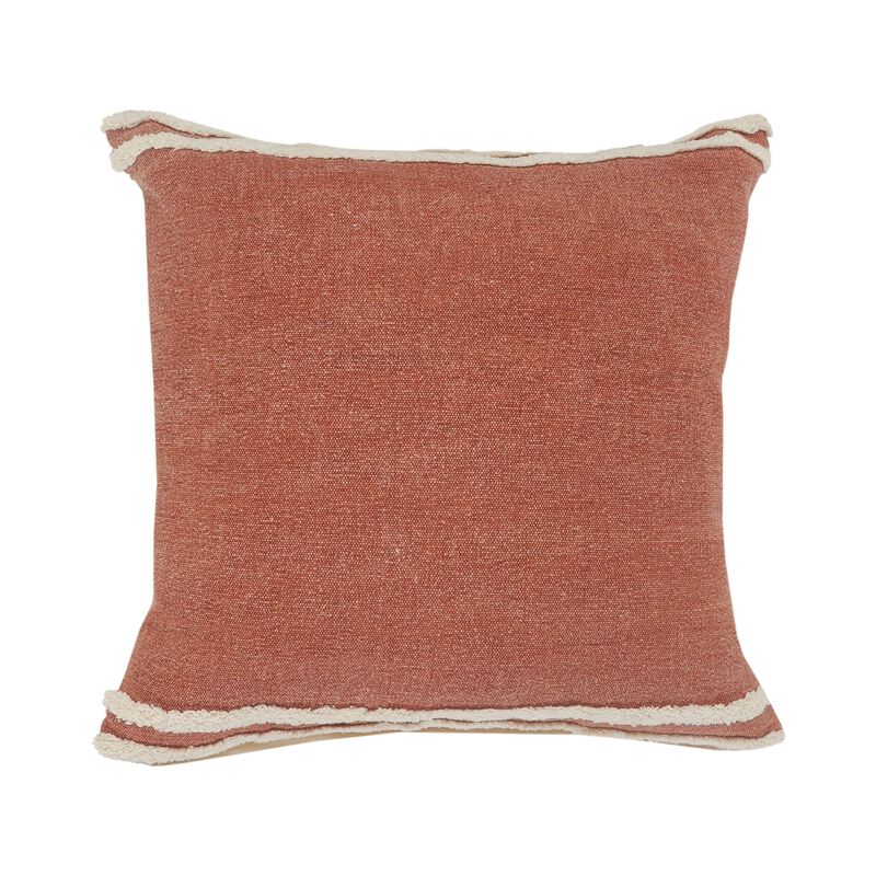 20" Red and White Tufted Stripe Handmade Square Throw Pillow