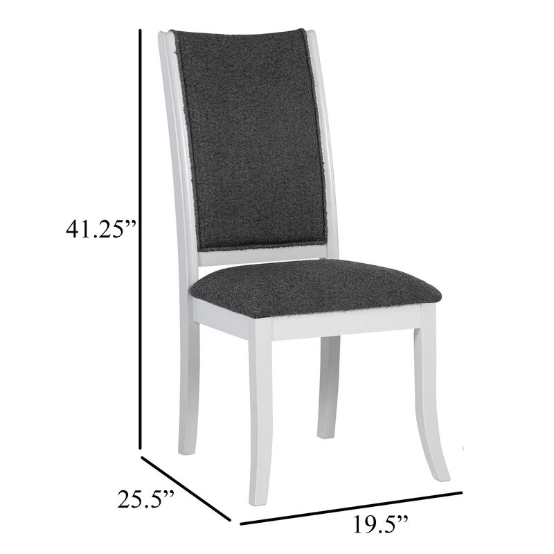 Judy Dining Side Chair Set of 2, Flared Legs, White Wood, Gray Fabric - Benzara