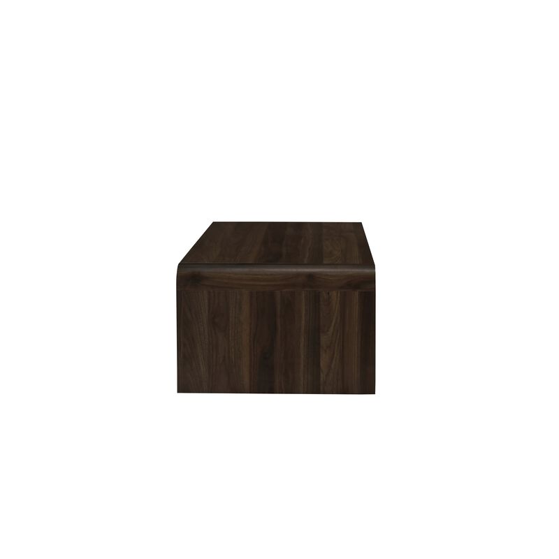Maria Coffee Table, 2 Drawer and Waterfall Style, Brown Wood 47 Inch - Benzara