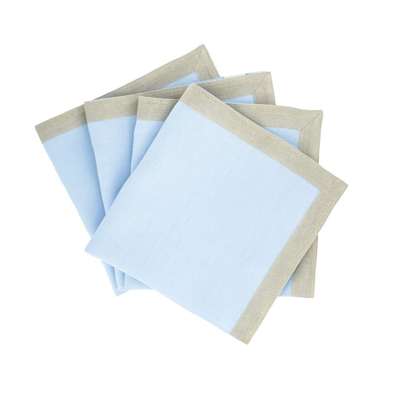 Blue Linen Napkins With Sparkle Borders, Set of 4