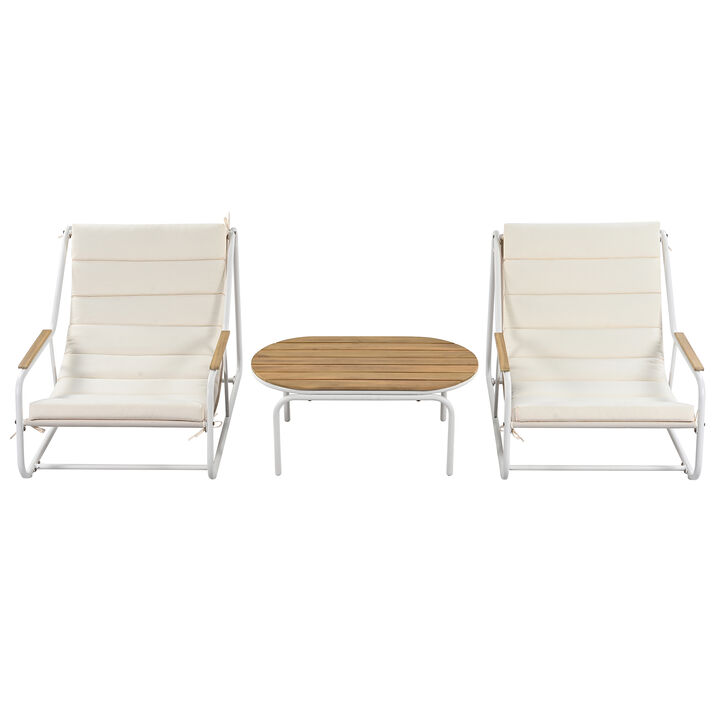 Merax Outdoor Chaise Lounge Chairs ans 1 Side Table