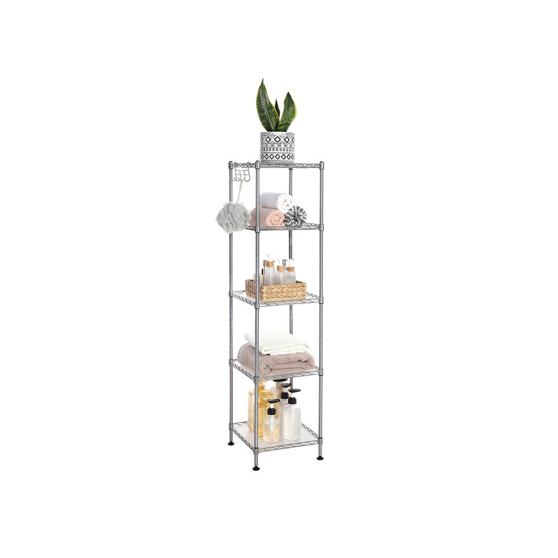 Small Space Bathroom Shelf – Storage Rack with Convenient Removable Hooks