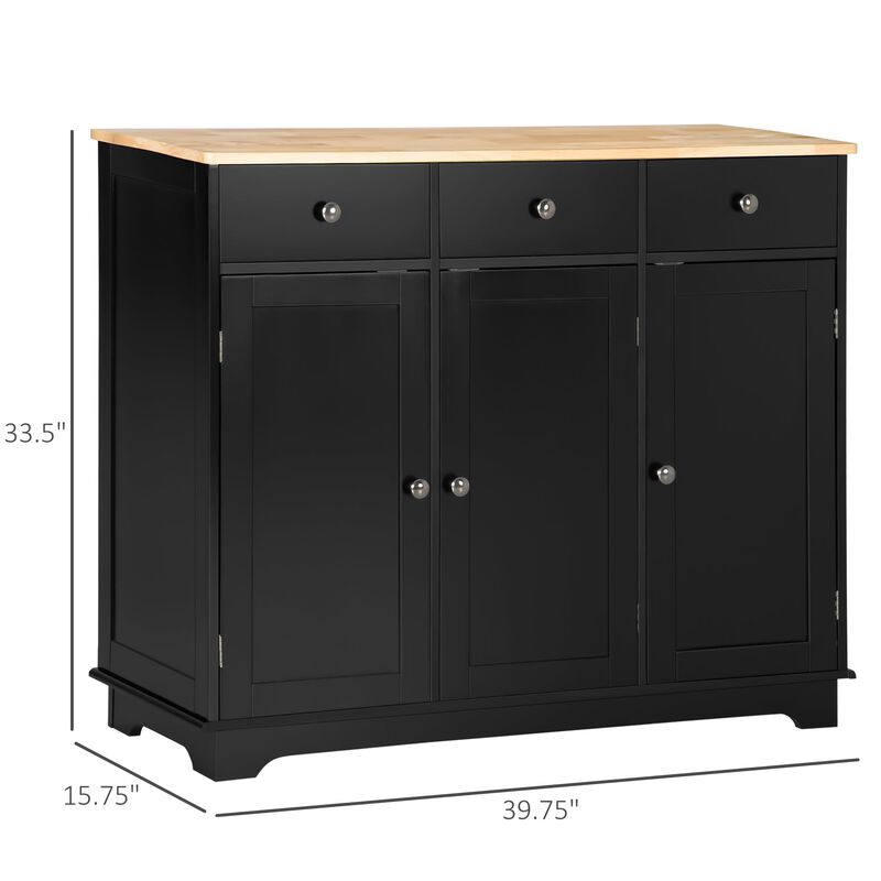 Black Kitchen Storage: Sideboard with Rubberwood Top and Drawers