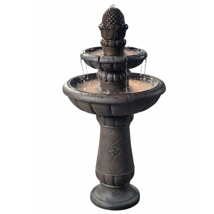 Teamson Home Outdoor Deluxe Pineapple 2-Tier Pedestal Fountain, Carbon Gray