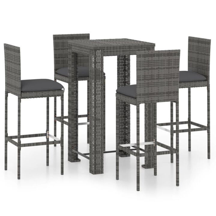 vidaXL 5 Piece Outdoor Bar Set with Cushions Poly Rattan Gray