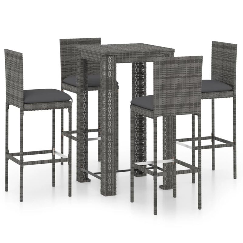 vidaXL 5 Piece Outdoor Bar Set with Cushions Poly Rattan Gray