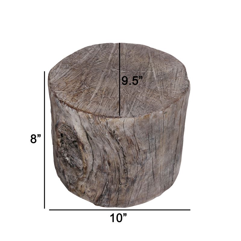 9 Inch Cement Stool Table, Tree Stump Design, Round Top, Classic Brown - Benzara