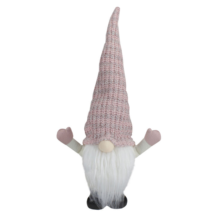 19" Pink and White Rattan Christmas Gnome with Warm White LED Lights