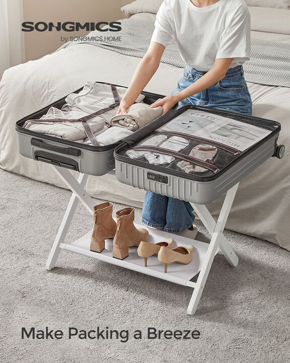 Luggage Rack with Storage Shelf – Space-Saving Stand for Easy Travel Organization